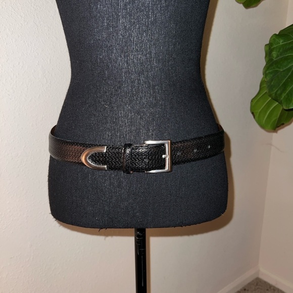 FOOTJOY Women’s Black Leather Belt Silver Tone Solid Brass Buckle Made in Italy main image 6